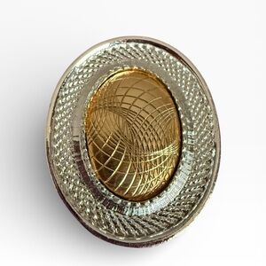 Gold and Silver Art Deco Engraved Textured Oval Scarf Clip- Vintage
